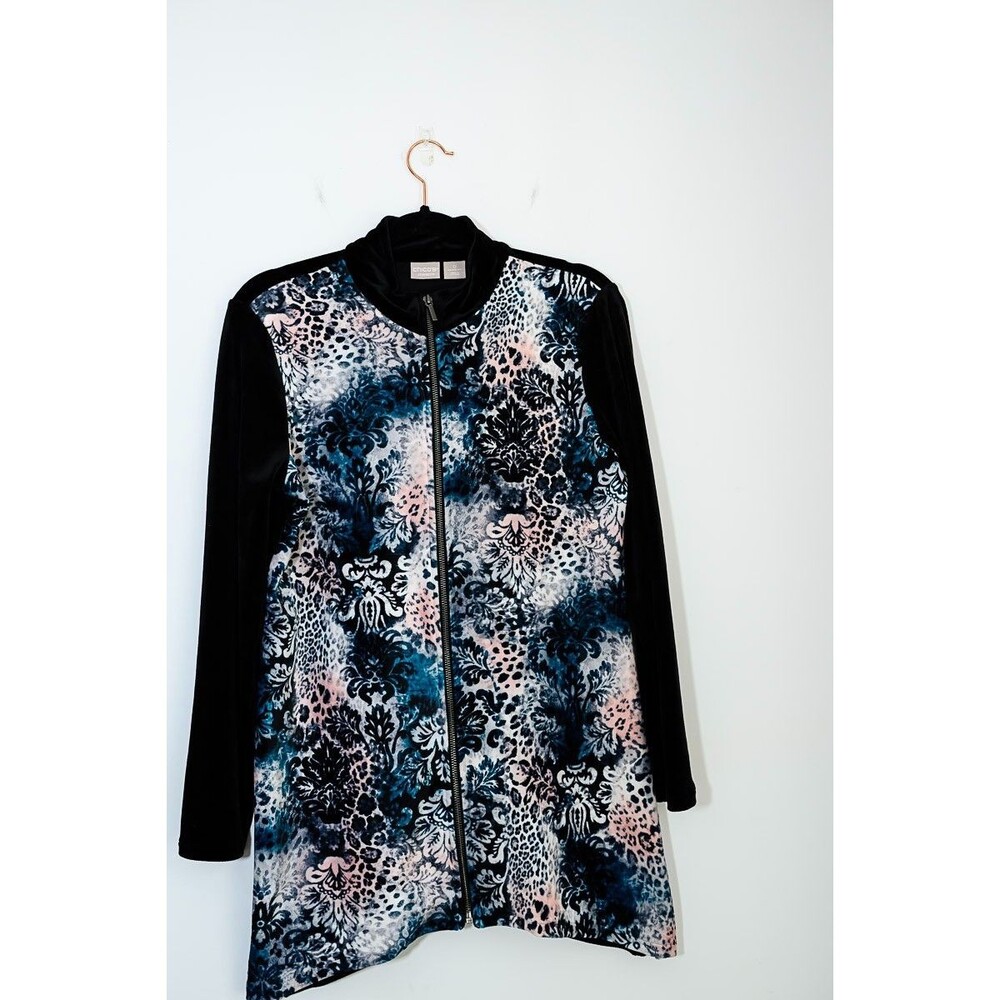 Chico's Zenergy 0 S 4/6 long velour zip up‎ jacket